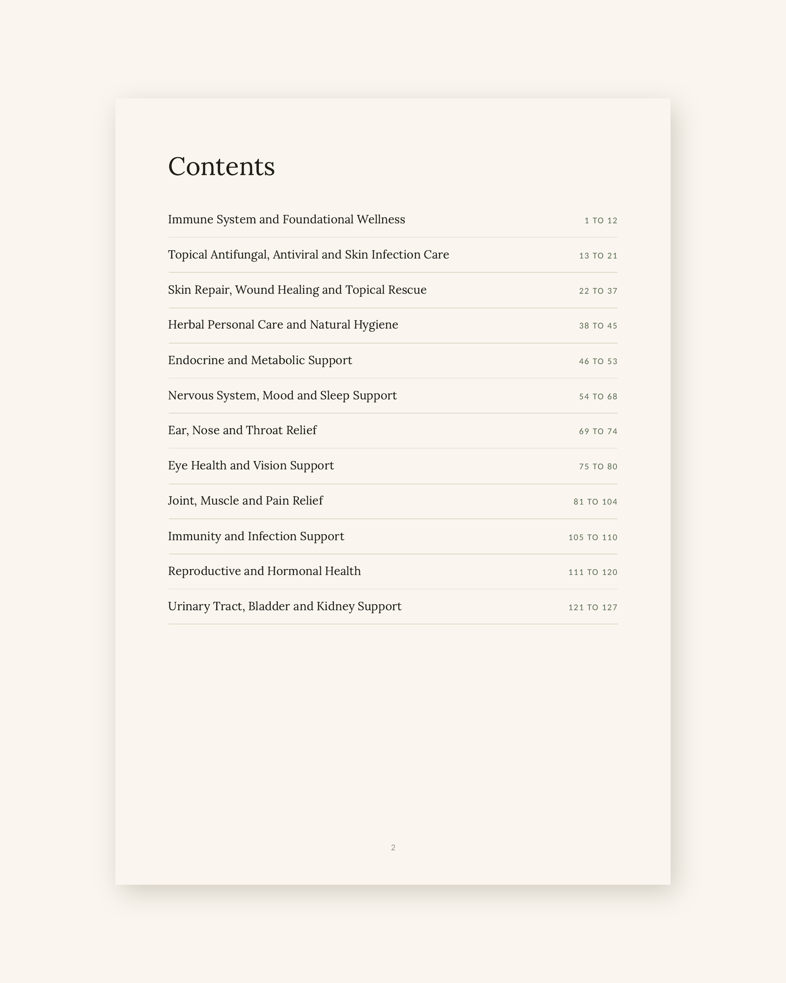 Contents page showing the twelve sections